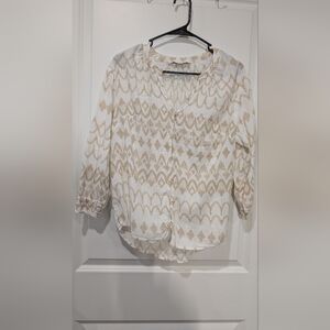Sonoma White and Tan Patterned Blouse